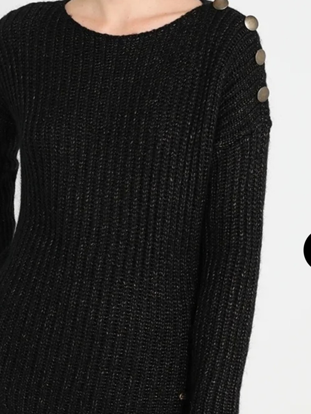 MOS MOSH Black Ribbed Button-Shoulder Sweater